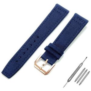 Verstelbare Gesp Gevlochten Elastische Nylon Horlo Nylon horlogeband 20 mm 21 mm 22 mm canvas horlogeband Stoffen horlogeband Vouwgesp Pin-gesp Lederen vervangingsband nylon horlogeband(Bluerose Gold,