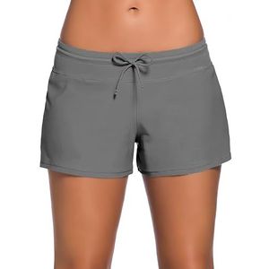 Ocean Plus Dames Badshorts Effen Kleuren Verstelbaar Trekkoord Watersport UV-bescherming Bikinibroek Boardshorts (XL (NL 40-42), Grijs)