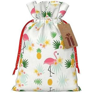 Flamingo's en ananassen afdrukken vakantie trekkoord geschenkzakken, inpakzakken zakjes kerstcadeautjes (medium klein)