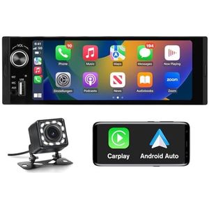 Hexinex 1 Din Carplay Android autoradio met 6,36 inch IPS-touchscreen met USB-aansluiting met stuurbediening, achteruitrijcamera, externe microfoon RDS