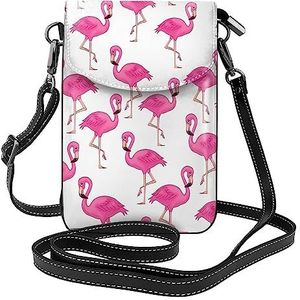 Roze flamingo lederen cross body flip telefoontas met afneembare schouderbanden, gebruikt voor reizen, dating, vakantiegeschenken, Zwart, Eén maat