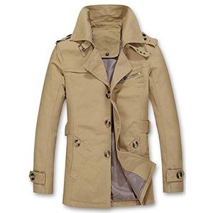 Heren trenchcoat single breasted slim fit casual lichtgewicht jas outdoor jas bovenkleding, Kaki, L