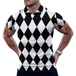Zwart-witte Diamond Plaid Grappige Mannen Polo Shirt Korte Mouw T-shirts Klassieke Tops Voor Golf Tennis Workout