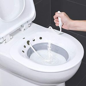 Zitbad bidet, bidet inzetstuk voor toilet, opvouwbaar, bidetbekken bidet zitbad met flusher zitbaden, toilet voor standaard toilet, voorkomt hurken, personeel wassen, bidet bowl (wit en grijs)