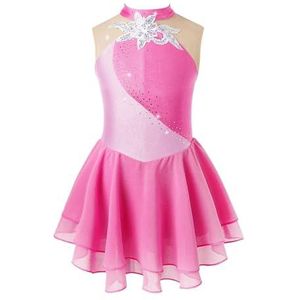NUOYIXUAN Gymnastiekpak voor meisjes, mouwloos, met patches, glanzend, bloemmotief, kunstschaatsen, balletkleding, danskleding (roze B, 10)