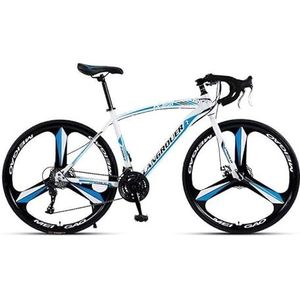 Road Bike 700C Variable Speed Adult Bicycle Shock Absorbing Dual Disc Brake Bicycle (Color : White blue, Size : 27SPEED_THREE-BLADE)