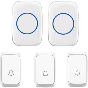 Draadloze deurbel Pakket van 5 draadloze deurbellen, waterdicht, 3T 2R, bereik van 300 m, 58 melodieën, 4 vol. LED, veelkleurig(White)