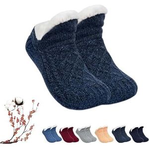 Fleecesox - Fleece-Lined Non-Slip Thermal Slippers Socks,non slip socks,thermal socks,V-Mouth Fluffy Slipper Socks (L,Tibetan Blue)