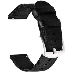 InOmak Snelle afstemming nylon horlogeband 18-24 mm canvas horlogeband, zwart-Zilver, 22 mm, strepen