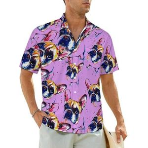 Franse bulldog herenhemden korte mouwen strandshirt Hawaiiaans shirt casual zomer T-shirt 4XL