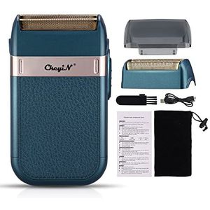 CkeyiN Scheerapparaat met twee koppen, oplaadbaar, voor mannen, toiletset met baard- en lichaamstrimmer, zonder kabel en USB, blauw