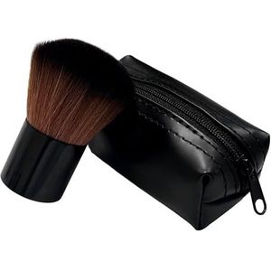 1 paddenstoelvormige kwast met 1 opbergtas, zwarte foundation-make-upkwast, zachte, pluizige make-upkwast, gezichtsmake-upkwast, rougekwast, grote make-upborstel (zwart)