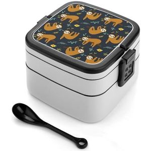 Hangende Luiaard Bento Box Met Handvat Alles-in-een Stapelbare 2-Tier Lekvrije Lunch Box Voedsel Containers