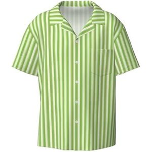 YQxwJL Koude Boom Camouflage Print Mens Casual Button Down Shirts Korte Mouw Rimpel Gratis Zomer Jurk Shirt met Zak, Klassiek groen gestreept, XL