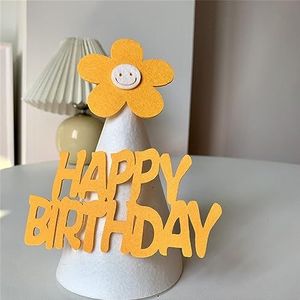 Feestdecoraties madeliefje Happy Birthday Party decoratie banner hoed witte bloem slinger vlag folie ballonnen ins stijl kinderen jongen meisje verjaardag gunsten (kleur: donkergrijs)