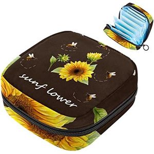 Zonnebloem en Bee Maandverband Opbergtas Draagbare Periode Tas voor Vrouwen Tiener Meisjes Menstruatie Cup Pouch Verpleging Pad Houder