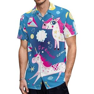 Grappige eenhoorns heren Hawaiiaanse shirts korte mouw casual shirt button down vakantie strand shirts 2XS