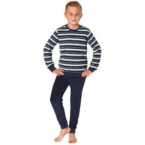 NORMANN Jongenspyjama van badstof in gestreepte look, warme pyjama met manchetten, geel, 164 cm