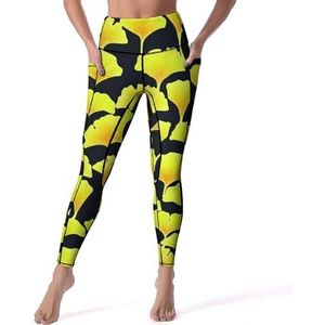 Ginkgo Yoga broek voor dames, herfstbladeren, hoge taille, buikcontrole, workout, hardlopen, leggings, M