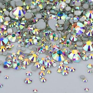 1400 stuks Mix Size Mix AB Kleur GRhinestone Flatback Crystal Stones Non Hotfix Strass Applicaties Voor Nail Dress Crafts-CrystalAB SilverBase