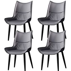 GEIRONV PU lederen eetkamerstoelen set van 4, moderne midden-eeuwse keuken stoelen koolstofstalen benen woonkamer zijstoelen Eetstoelen (Color : Dark gray)
