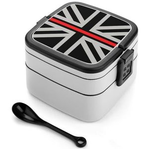 Zwarte dunne rode lijn Britse vlag bento box volwassen lunchbox herbruikbare lunchcontainers met 2 compartimenten voor werk picknick