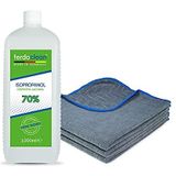 ferdoclean® 1000ml isopropanol 70% + 3 x microvezeldoeken (40 x 40 cm) 380 GSM extra absorberend | 1l IPA alcoholreiniger voor huishouden, auto | Vetverwijderaar reinigingsmiddel - blauw/antraciet