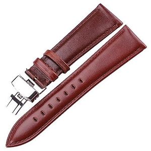 Horlogeband Band Echt Leer Bruin Zwart Glad Koeienhuid Horlogebanden Armband Accessoires Zilver Gepolijst Deployment Gesp (Color : Brown, Size : 19mm)