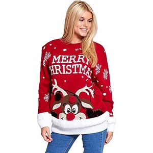 J5fashion Vrolijk kerstfeest rendier kersttrui voor dames, Rood, 46-48