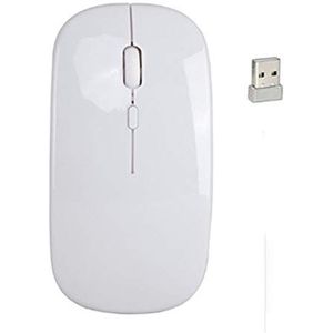 BesDirect Merk oplaadbare draadloze muis, 2.4G stille muis met USB-ontvanger, 1600DPI, optische trackingmuis, compatibel met pc, Mac, laptop (wit)