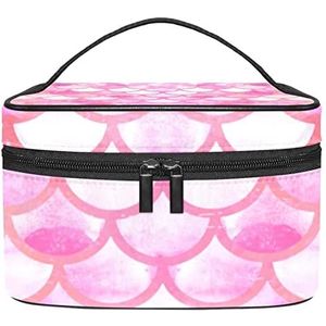 Make-up Organizer Bag, Reizen Make-up Tas Organizer Case Draagbare Cosmetische Tas voor Vrouwen en Meisjes Toiletries Roze Zeemeermin Schaal Patroon, Meerkleurig, 22.5x15x13.8cm/8.9x5.9x5.4in