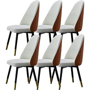 GEIRONV Eetkamerstoel set van 6, keukenstoel modern design microfiber lederen stoelen zacht gevoerde zitting for kantoor lounge eetkamer keuken slaapkamer Eetstoelen (Color : Beige+coffee, Size : 92