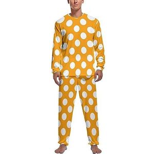 Oranje Polka Dot Zachte Heren Pyjama Set Comfortabele Lange Mouw Loungewear Top En Broek Geschenken M