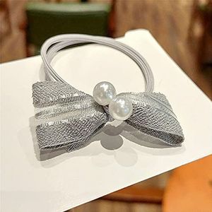 Gift Vrouwen Meisje Hoge Elastische Elegante Haar Ring Bow Knoop Parel Haar Tie Touw (grijs)
