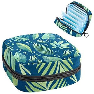 Periode Pouch Draagbare Tampon Opbergtas,Tampon Houder voor Portemonnee Vrouwelijke Product Organizer,Tropische Palm Groene Planten Exotische Bladeren, Meerkleurig, 4.7x6.6x6.6 in/12x17x17 cm