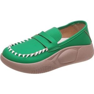 kumosaga Lurebest schoenen for dames, zachte leren vrijetijdsschoenen met dikke zool, damesplatform slip-on mode-instappers (Color : Green, Size : 39 EU)