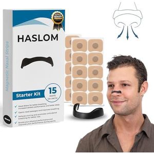 Haslom® Premium Magnetische Neusstrips + Gebruiksaanwijzing – Verbetert de Ademhaling en Zuurstofopname, Anti-Snurken, Maximale Hechting voor Sport en Slaap – 15-Dagen Pack (Zwart)