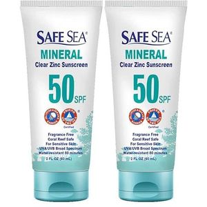 Safe Sea Zinkoxide Zonnebrandcrème SPF50 | Heldere minerale gezichtscrème | Beschermende lotion tegen kwallensteken | Koraalrif Veilig | Reismaat - 60 ml (2 buizen)