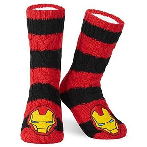 Marvel Pluizige Sokken, Heren pantoffelsokken, Zwart, Panther Thor, Warme Gebreide Sokken (Rood/Zwart)