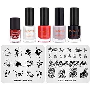 KADS 2Pcs Stempelen Sjabloon 4Pcs Zwart Wit Rood Klassieke Stempelen Polish Chinese Fashion Serie Nail Stempelen Plaat Set Nail Art