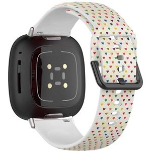 Zachte sportband compatibel met Fitbit Sense / Sense 2 / Versa 4 / Versa 3 (retro kleurrijke harten) siliconen armband accessoire