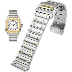 dayeer Solide roestvrijstalen herenpolsband horlogeband voor Cartier Santos 100-serie armband met vlindergesp horlogeaccessoires (Color : Silver gold, Size : 23mm)