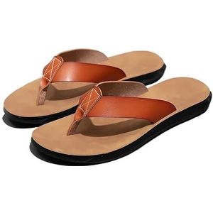 KCHYCV Slippers voor heren, coole strandschoenen, zomerschoenen, hotelpantoffels, grote maat 47, ondiepe platte herenschoenen, Lichtbruin, 43 EU