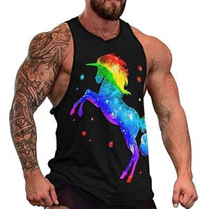 Regenboog Galaxy Eenhoorn Heren Tanktop Grafisch Mouwloos Bodybuilding Tees Casual Strand T-Shirt Grappige Gym Muscle