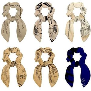 6 stuks haarscrunchies - wolven en haaien skelet haarsjaal scrunchy met lintstrik, elastische haarbanden paardenstaarthouders voor vrouwen tienermeisjes