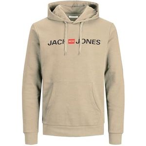 JACK & JONES Herentrui met capuchon en logo, beige (Crockery/Reg Fit), XXL
