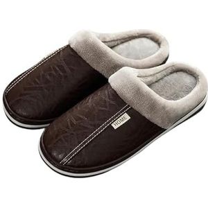 MdybF Slippers Vrouwen Mannen Winter Thuis Slippers Memory Foam Massage Thuis Slippers Pu Splash Proof Indoor Heren Slippers Xl, Koffie, 48-49 (28.1-29.0cm)