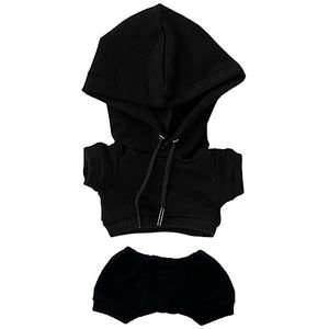 niannyyhouse 20 cm pluche poppenkleding elastische effen sportkleding pakken hoodie broek zachte gevulde pluche speelgoed aankleedaccessoires (zwart, 10 cm)