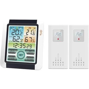 Draadloos weerstation Groot scherm Digitale binnen-buitenthermometer Hygrometer Monitor Wekker met zendersensor,Nauwkeurig voorspellen(1 clock 2 sensor)