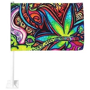 MultiColor Marihuana Blad Onkruid Art Gedrukt Auto Vlag Automobiles Vlag Venster Clip Vlag Auto Antenne Vlag Racing Vlag Voor Auto Decor Buitensporten 12 X 18 In